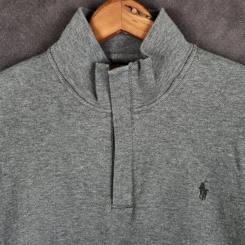 Polo Ralph Lauren Luxury Jersey 1/4 Zip Pullover Mens XL Gray Herringbone